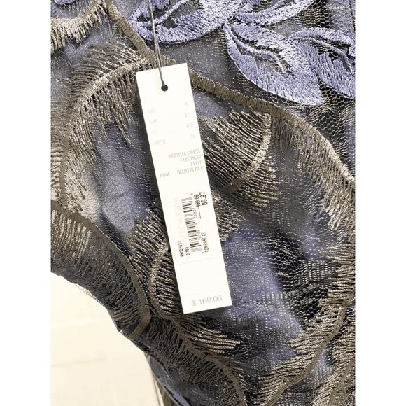 T Tahari Wortha Lace Velvet Dress Size 6 Blue Black Metallic Sparkle Illusion - Picture 5 of 5
